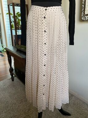 Lulu's Cream Pleated Polka Dot Button-Front Maxi Skirt
